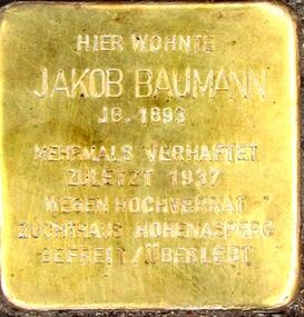 Stolperstein für Jakob Baumann (2011 Mönchwörthstraße)