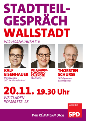 SPD-Fraktionsvorsitzender Eisenhauer, Stadträtin Schöning-Kalender und Bezirksbeirat Schurse im Gespräch